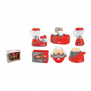 Набор бытовой техники — соковыжималка, блендер, плита, микроволновая печь, яйцеварка, тостер (Junfa Toys, 979-32)